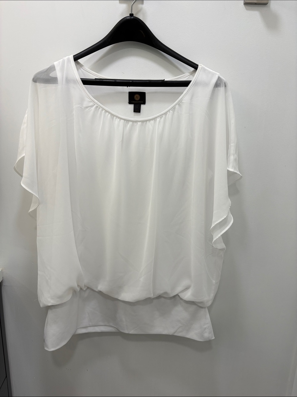 JM Collection White Sheer Blouson Sleeve Top